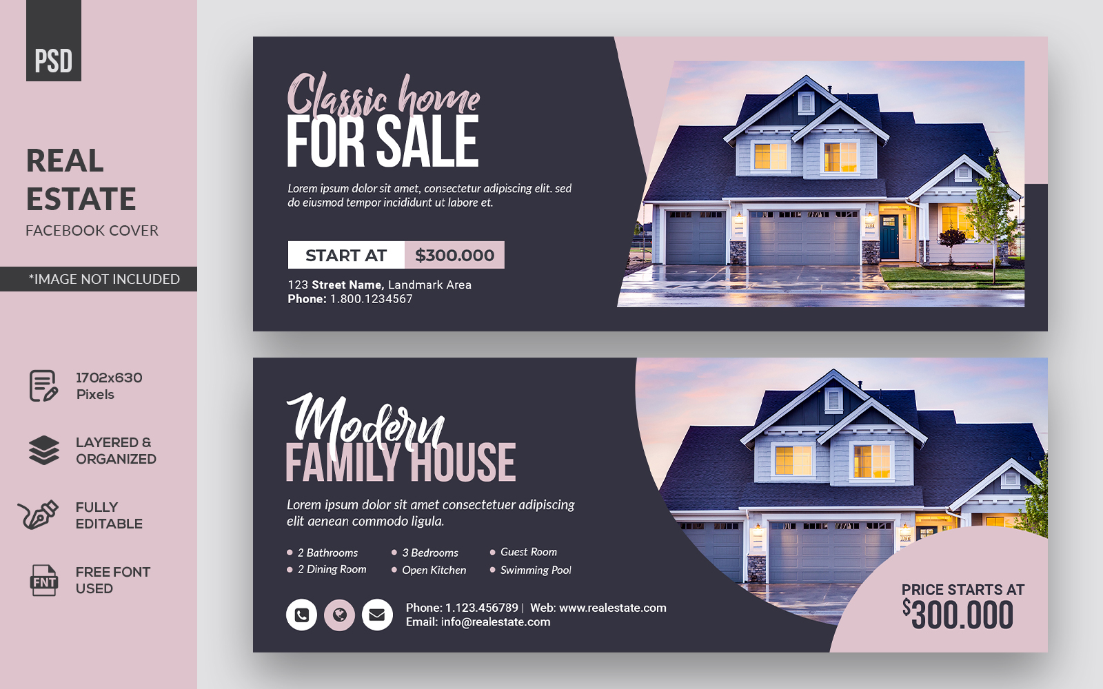 Minimalist Color and Design Real Estate Facebook Cover Social Media Template