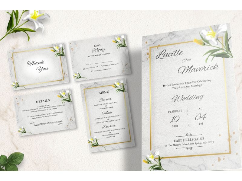 Wedding Invitation White Crystal Lily - Corporate Identity Template