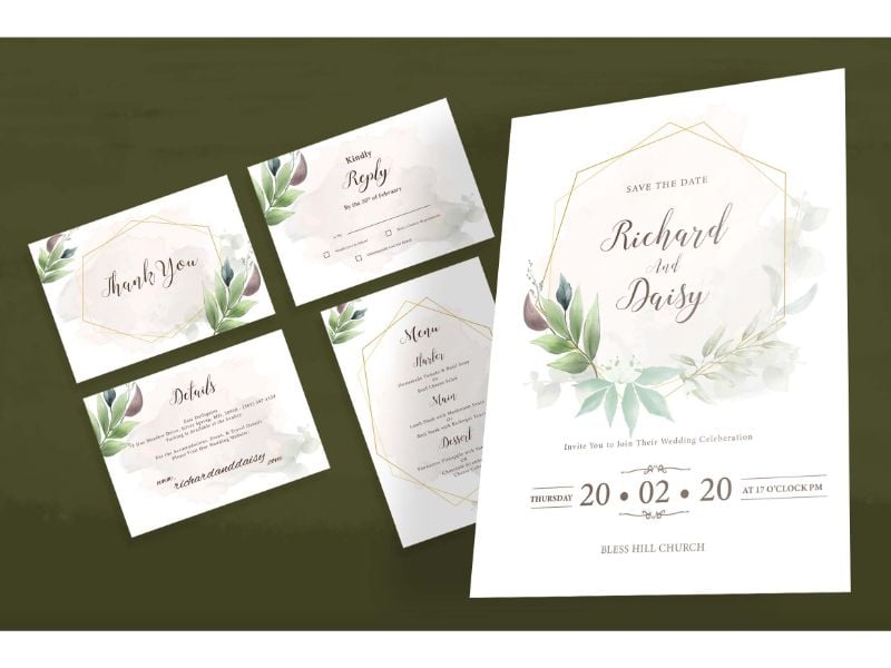 Wedding Invitation 10 Green Leaf - Corporate Identity Template