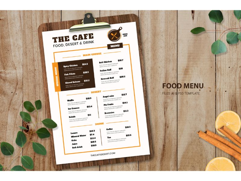 Food Menu The Cafe - Corporate Identity Template