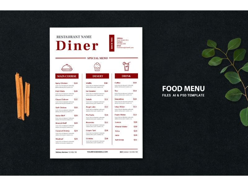 Food Menu Diner Red & White - Corporate Identity Template