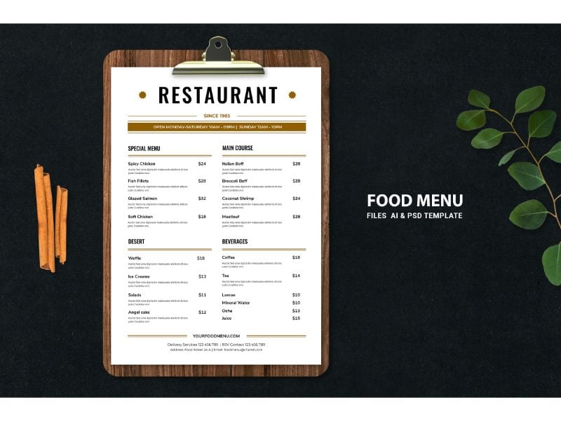 Food Menu White & Brown - Corporate Identity Template