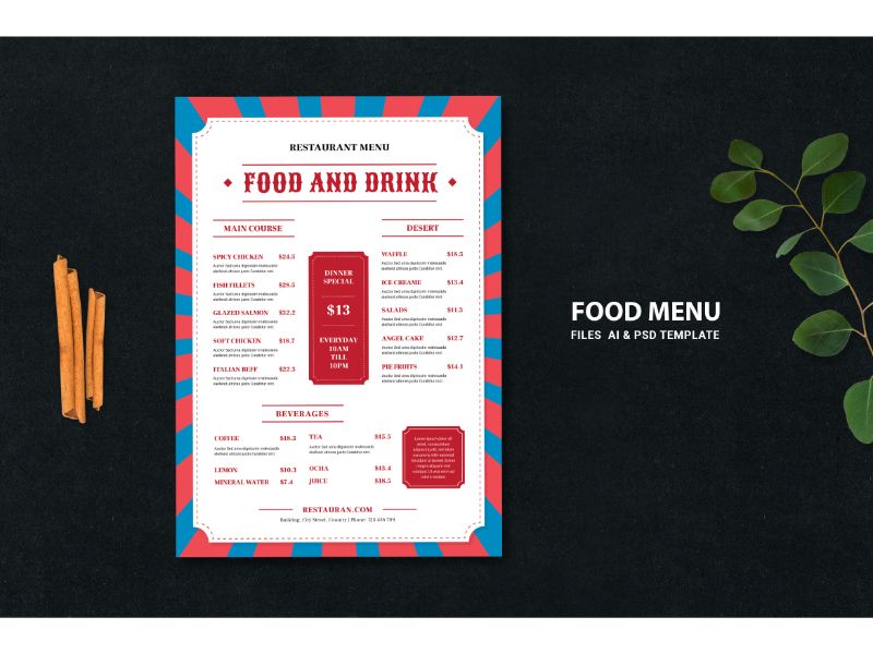 Food Menu Red & Blue - Corporate Identity Template