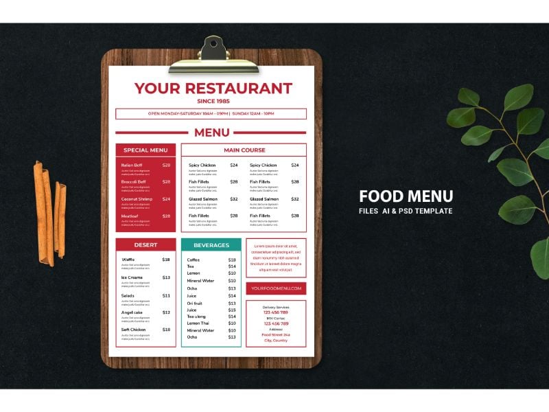 Food Menu Red & White 2 - Corporate Identity Template