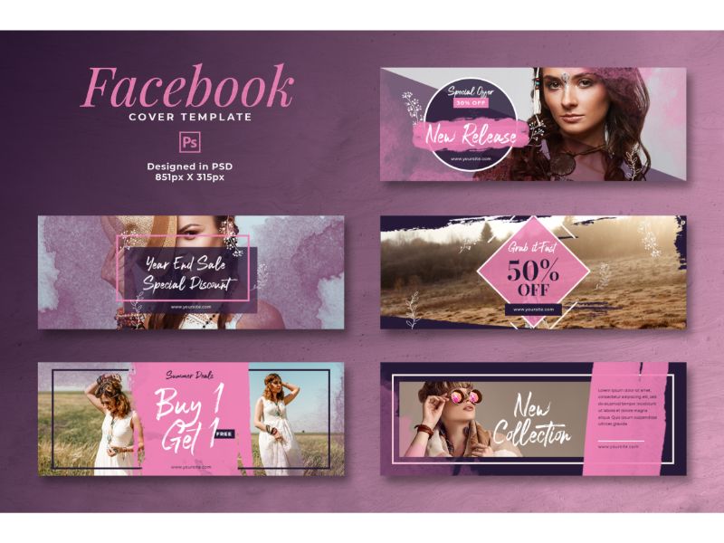 Facebook Cover Buy 1 Get 1 Template - Pink and Purple Theme