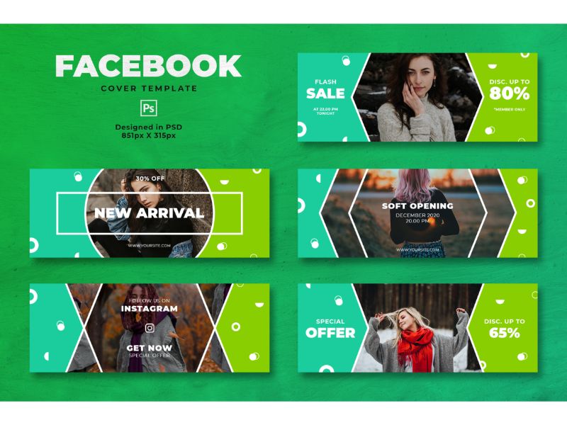 Facebook Cover Template - Trendy Green Theme
