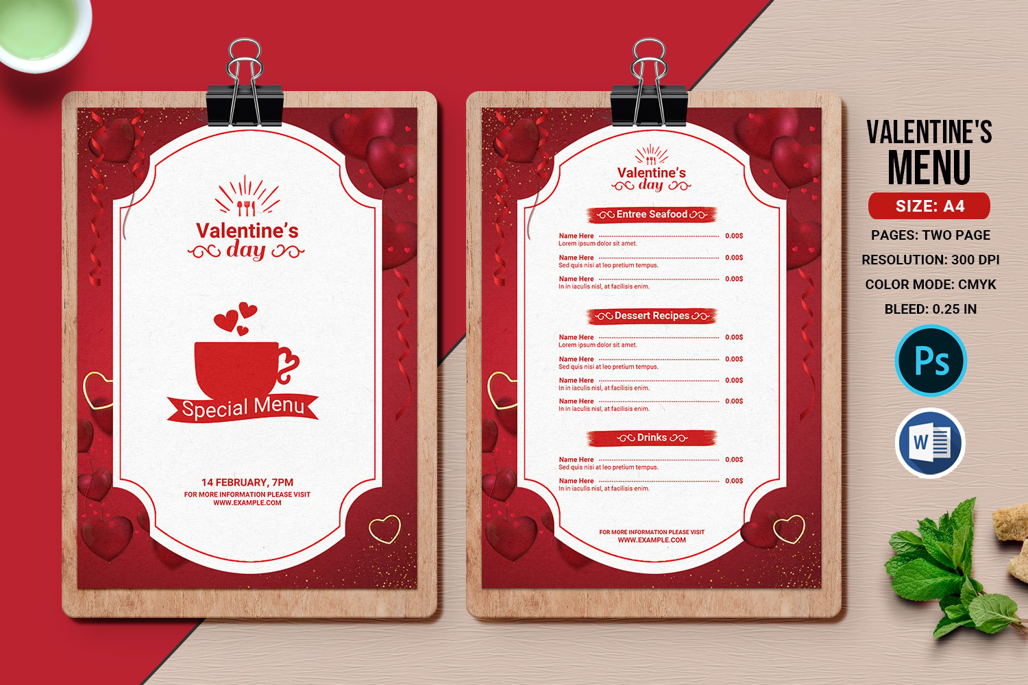 Valentine Party Menu Flyer - Corporate Identity Template