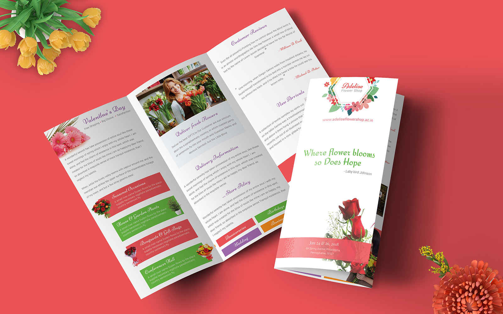 Flower Bouquet Shop - Trifold Brochure - Corporate Identity Template