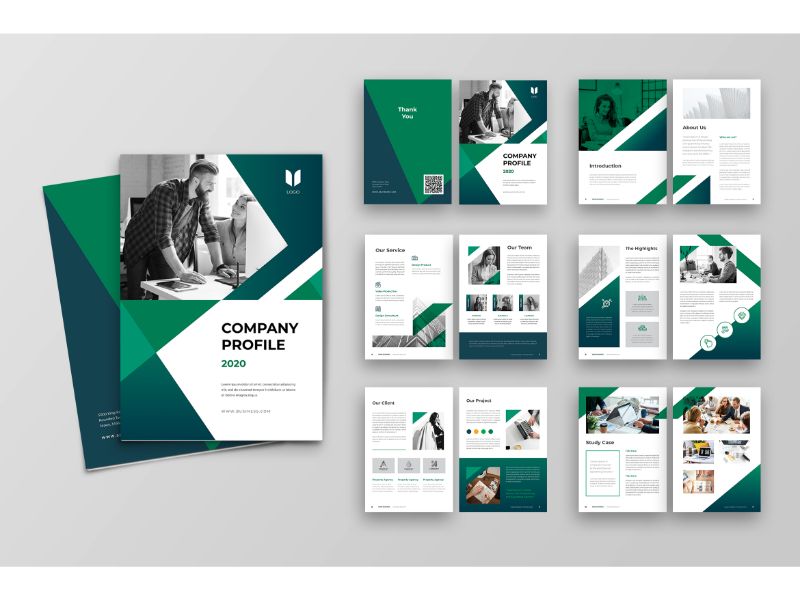 Green & White Company Profile Gradient Geometric Design Template