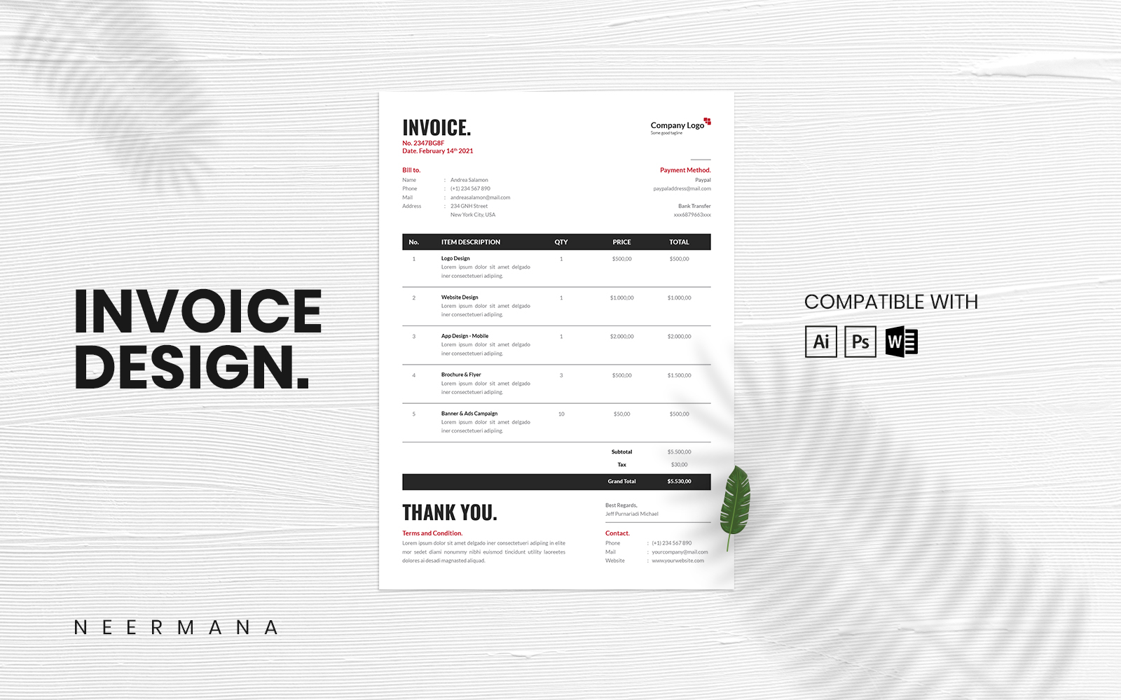 Invoice - Professional and Clean Design - Corporate Identity Template