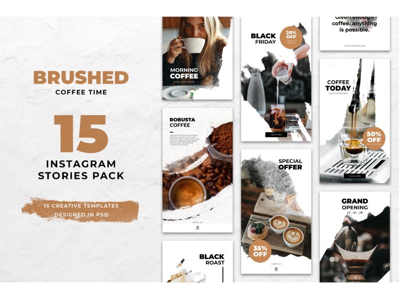 Instagram Stories Brushed Coffee Time Social Media Template