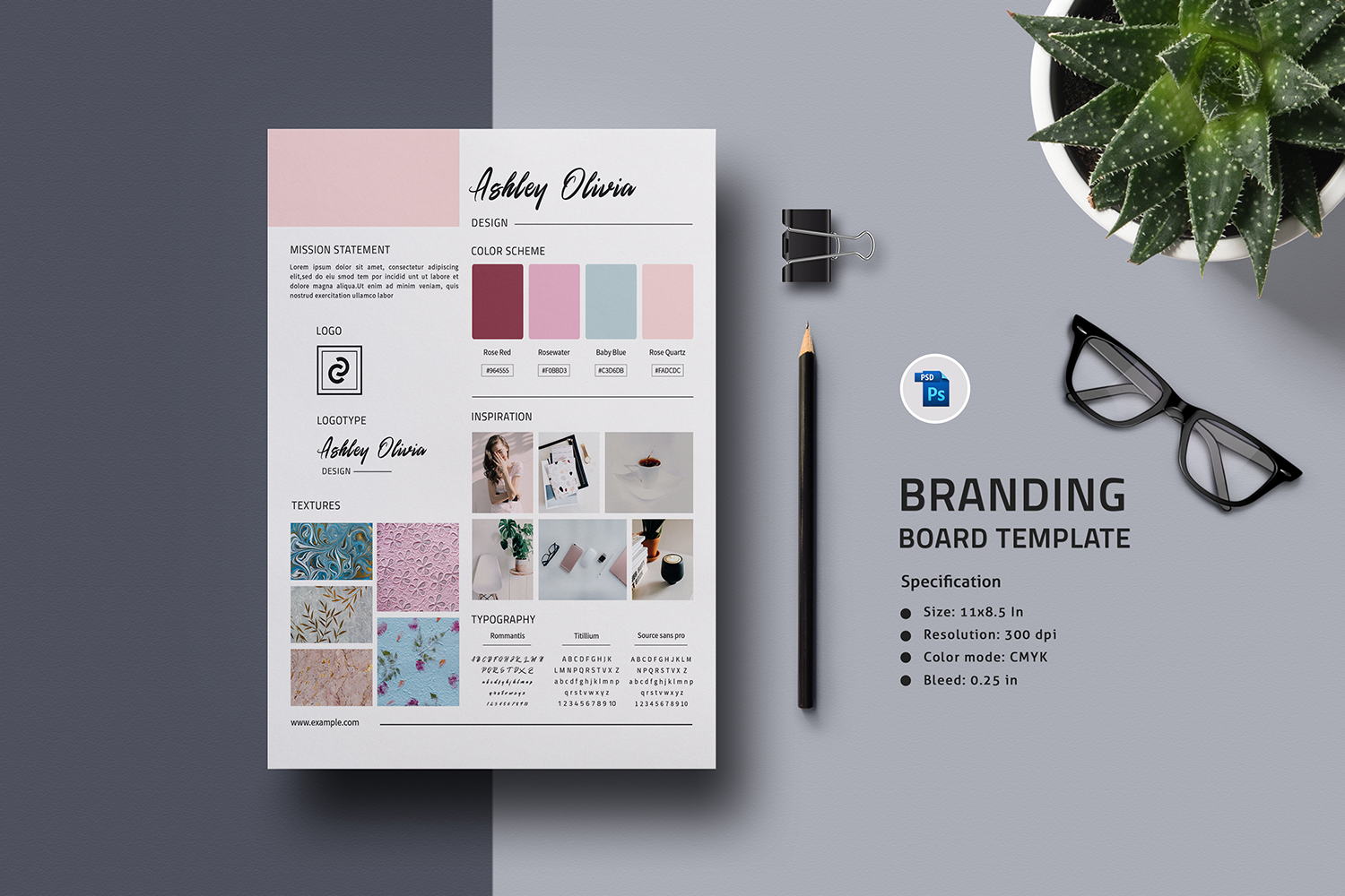 Branding Board Template. Photoshop and Canva