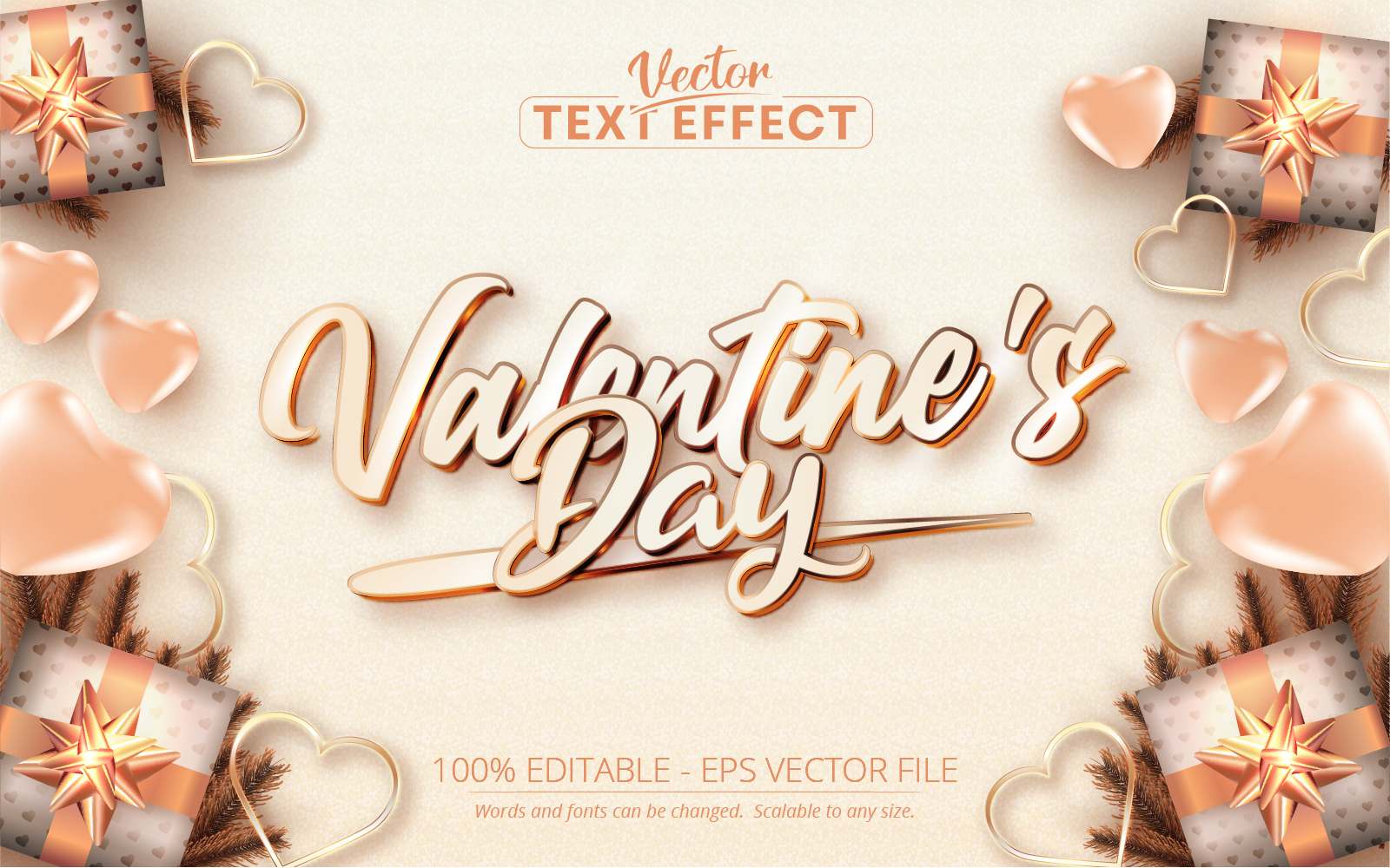 Valentine’s Day Rose Gold Text Effect - Vector Image