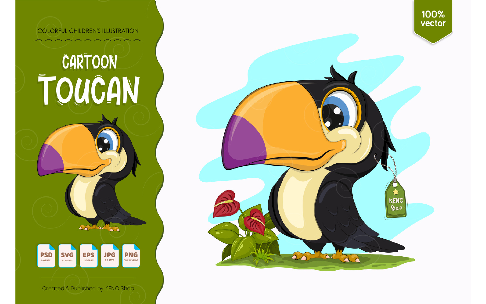 Cute Cartoon Toucan - Vector Image