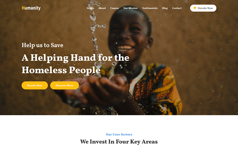 Humanity - Charity & Nonprofit Foundation Landing Page Template