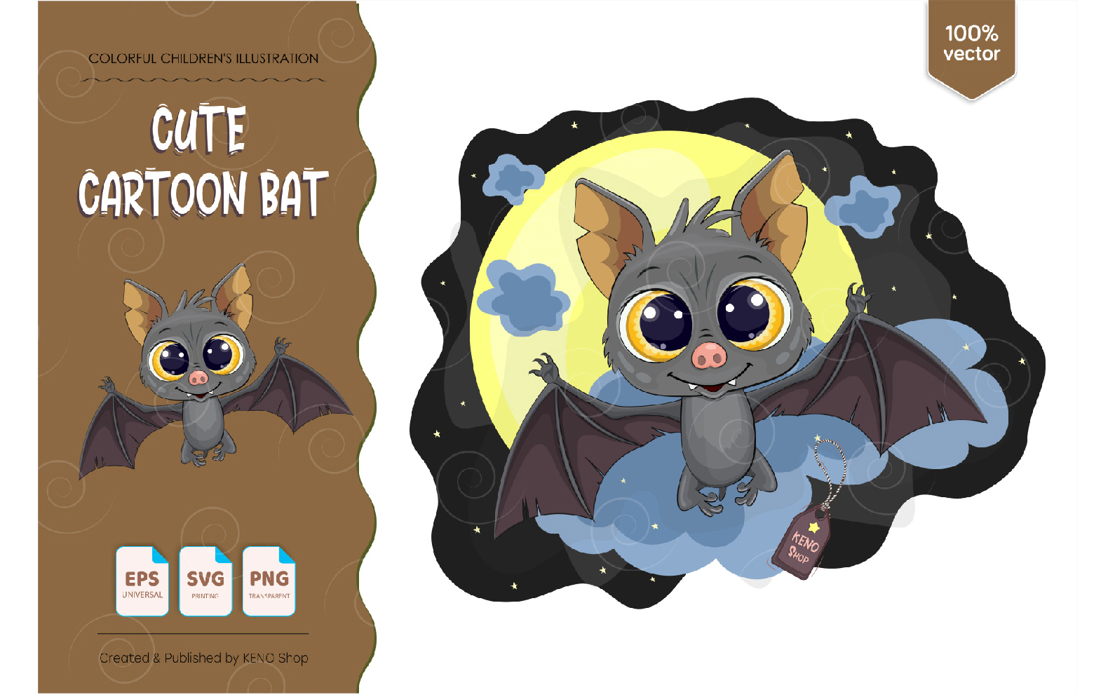 Cute Cartoon Bat - Vector Image