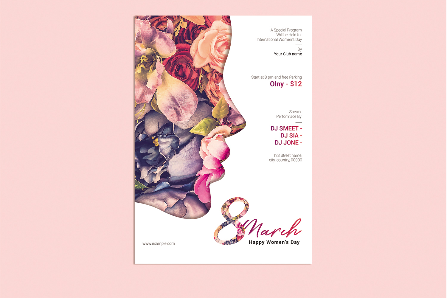 Beautiful Floral Silhouette Women's Day Flyer Template