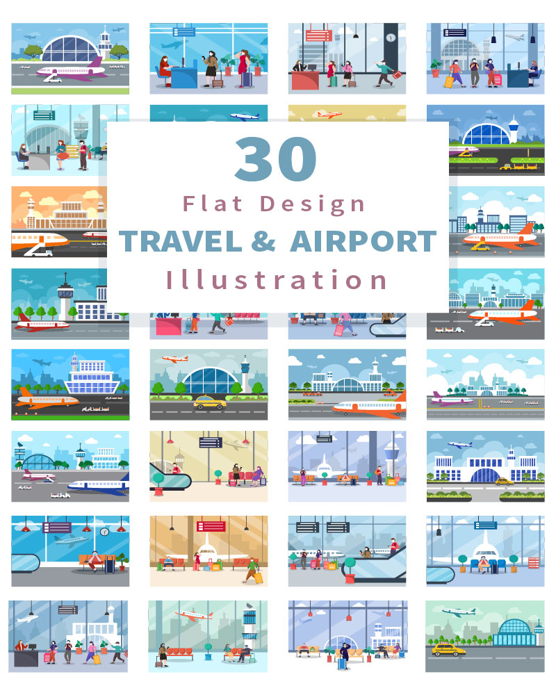 30 Airport Travel Flat Design - Illustration