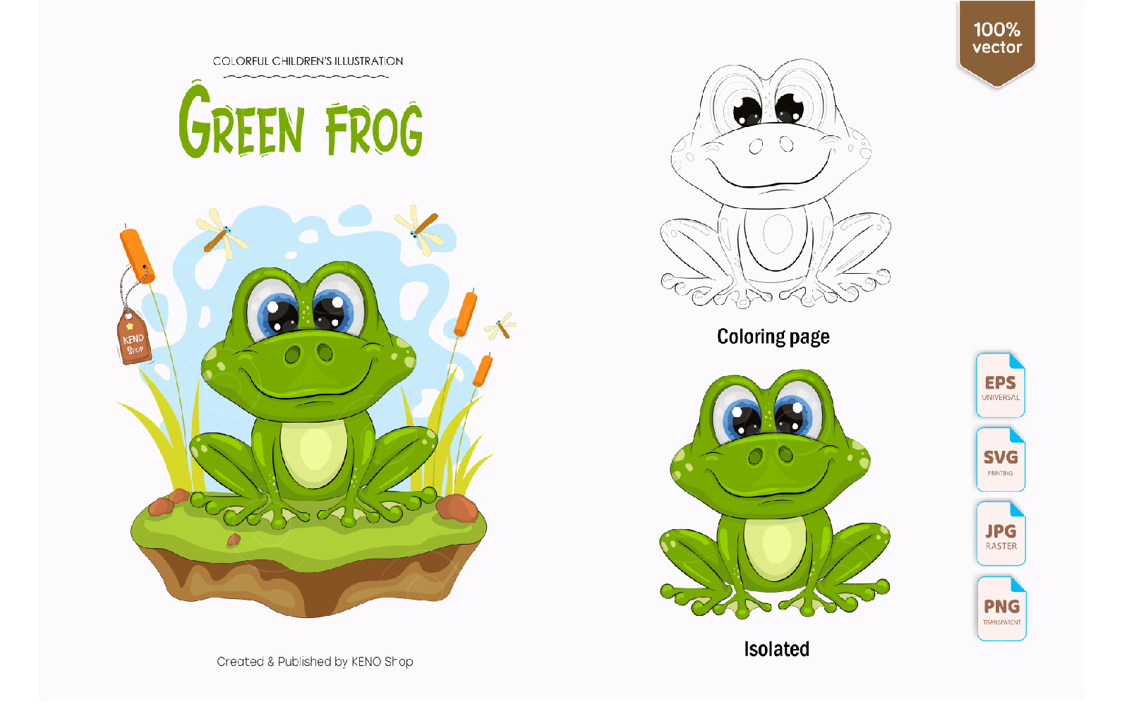 Cute Cartoon Frog, Coloring Page, Isolated - Vector Image