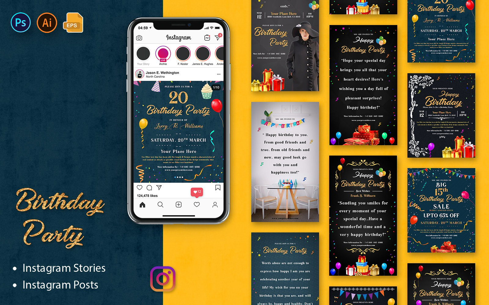 Birthday Party   Posts Social Media Template