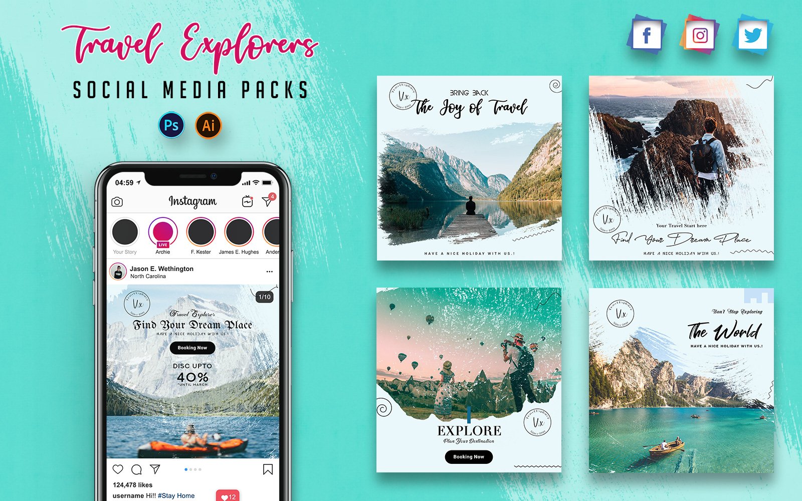 Travel Explorers   Packs Social Media Template