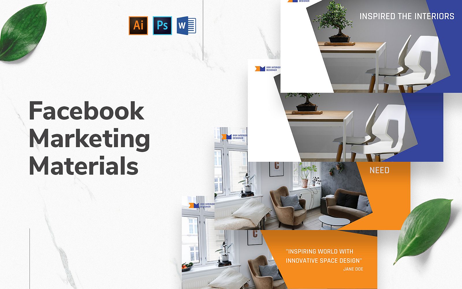 Interior Design Facebook Cover and Post Social Media Template