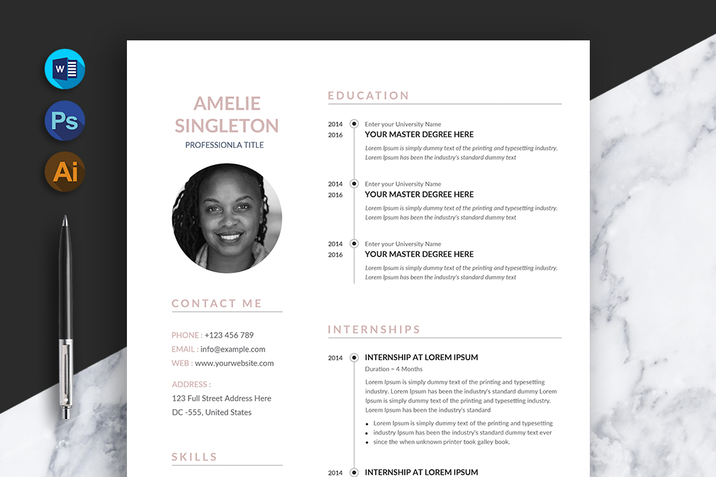 Amelie Singleton Resume/CV Template