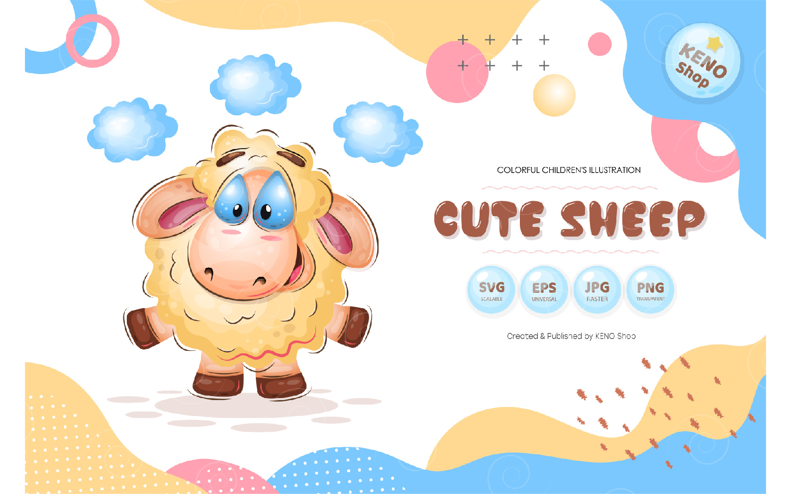 Cute Cartoon Sheep - Vector Image