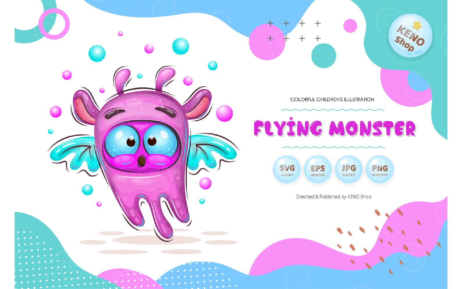 Cute Cartoon Flying Monster - Vector Image