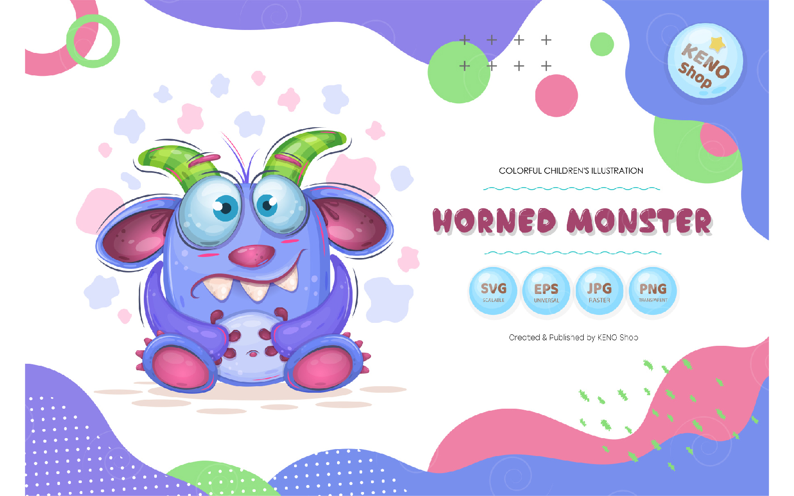 Cute Horned Monster - Vector Image