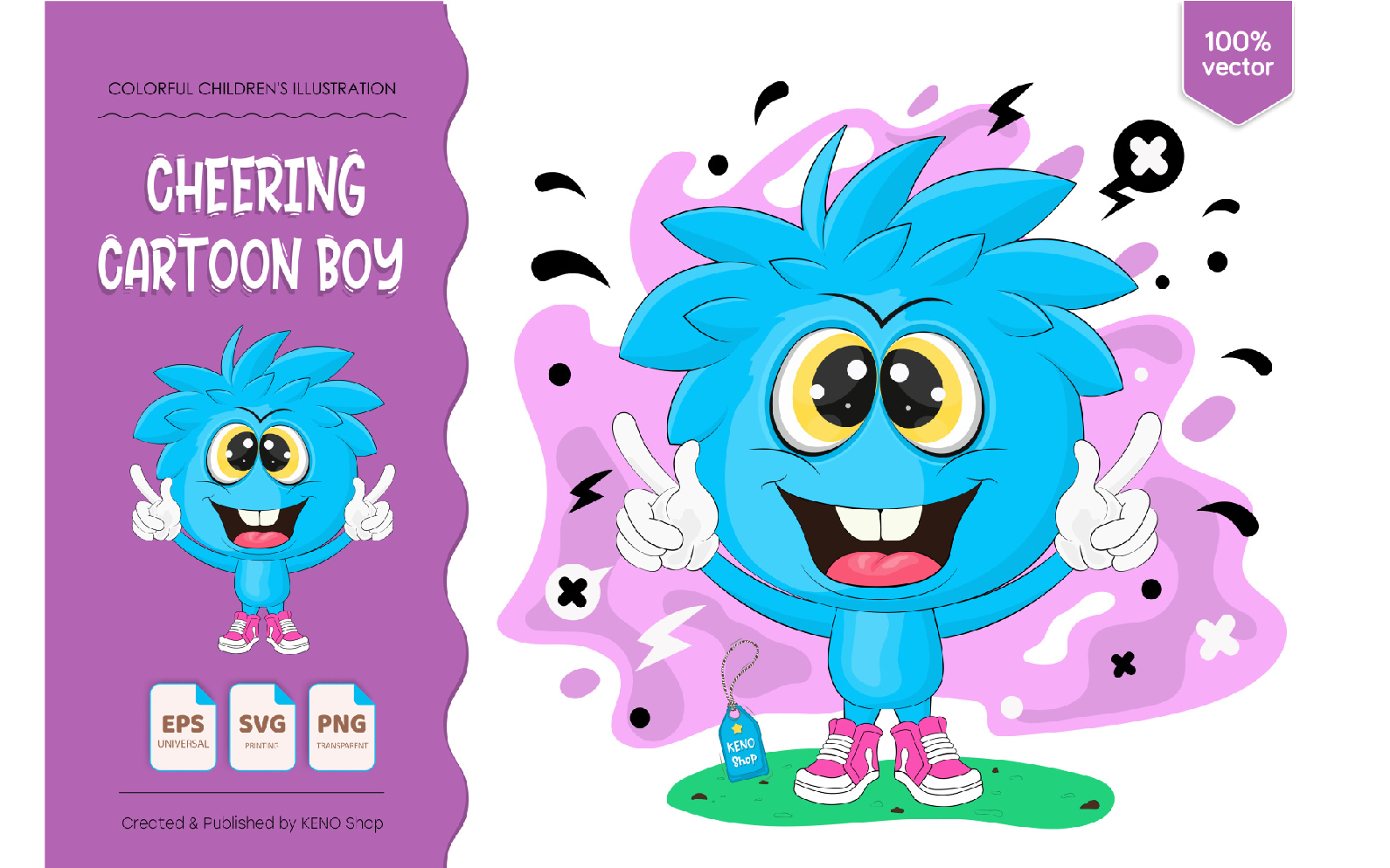 Cheering Cartoon Boy - Vector Image