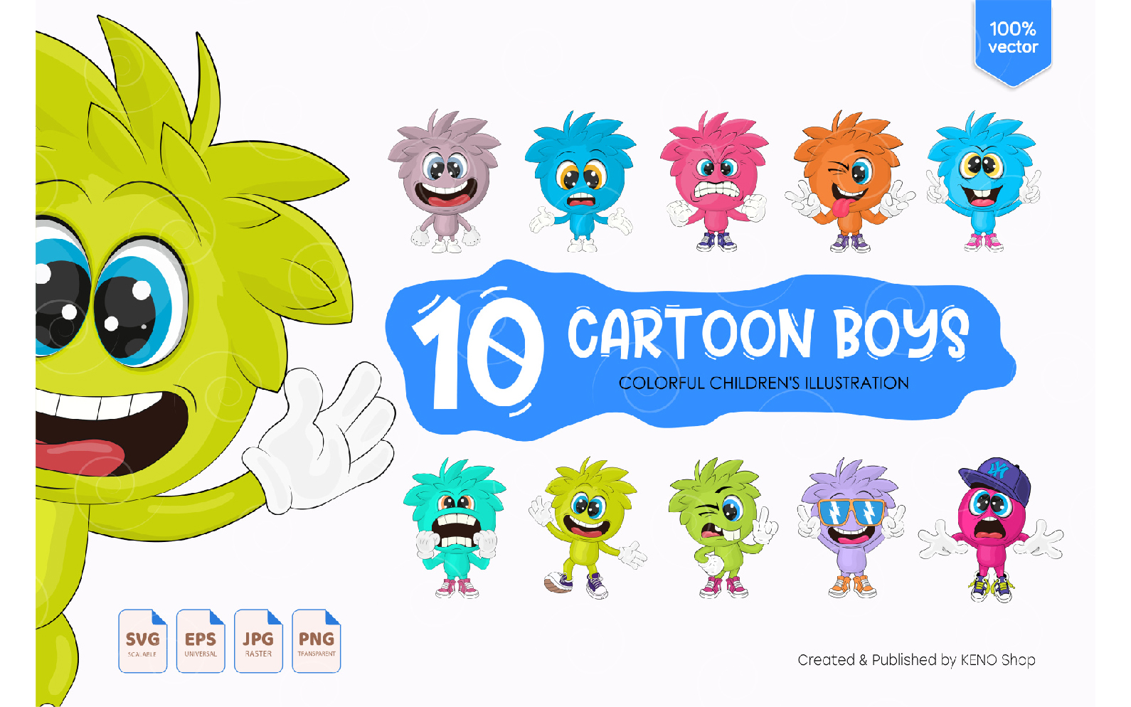 10 Cartoon Boys - Vector Image