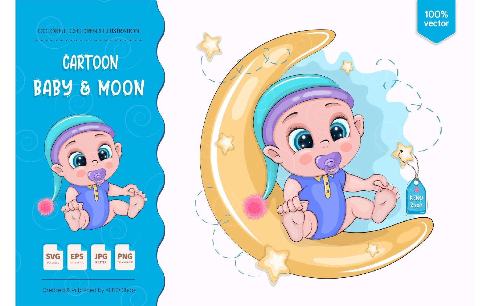Cartoon Baby on Moon - Vector Image