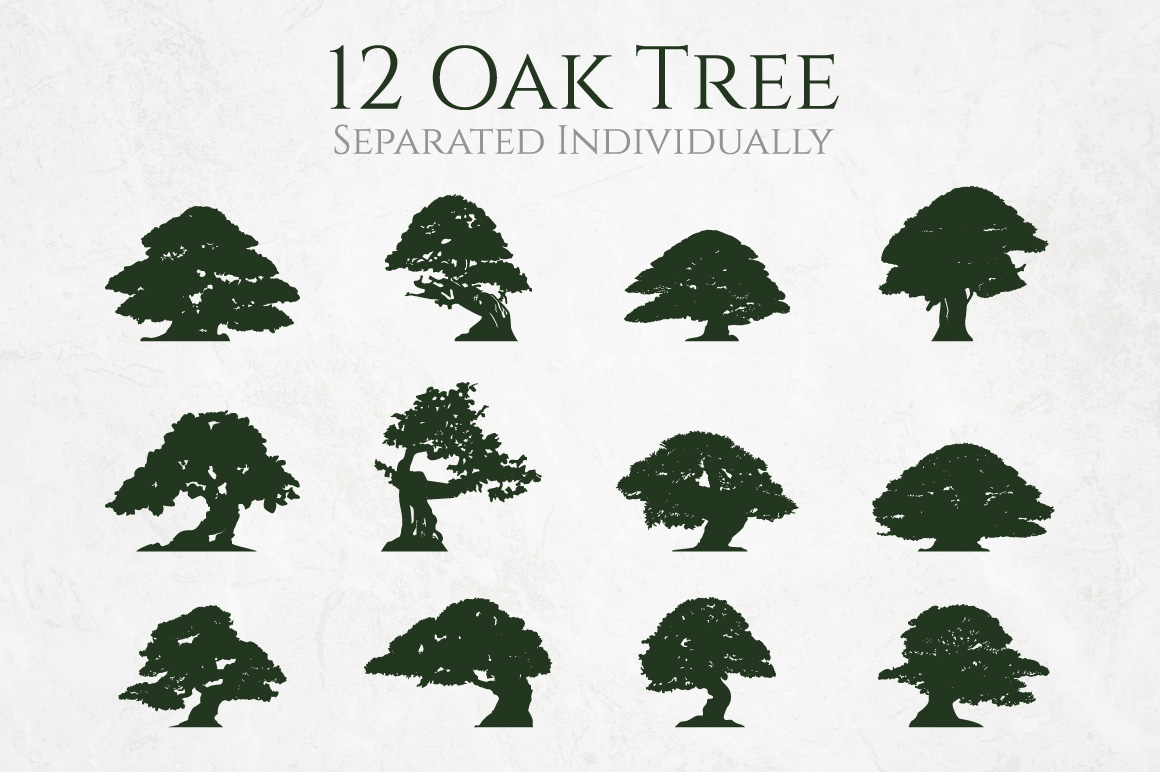 Artistic Big Oak Tree Silhouette Set