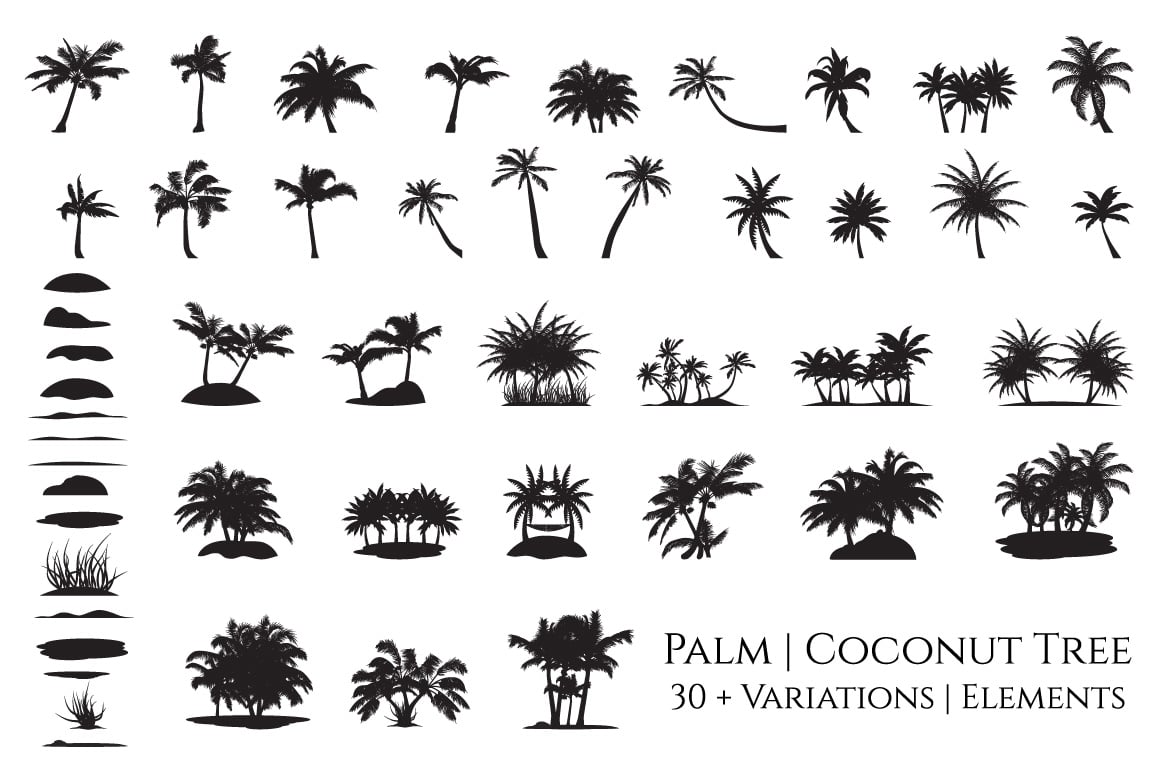 Coconut Palm Tree Silhouette Element Set