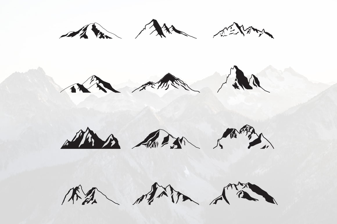 Mountain Silhouette Landscape  Peak Set