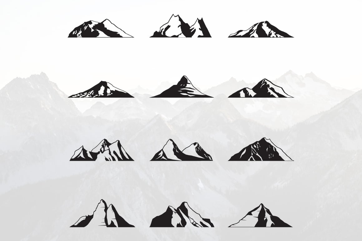 Mountain Silhouette Landscape  Peak  Set