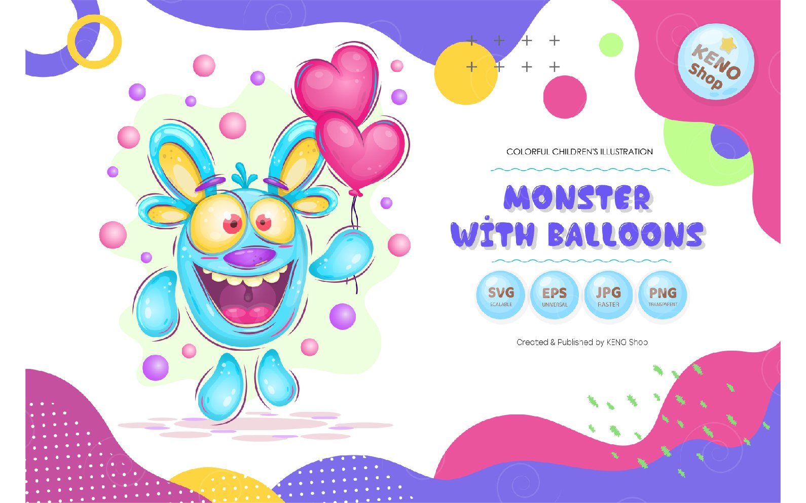 Monster with Balloons - Vector Image