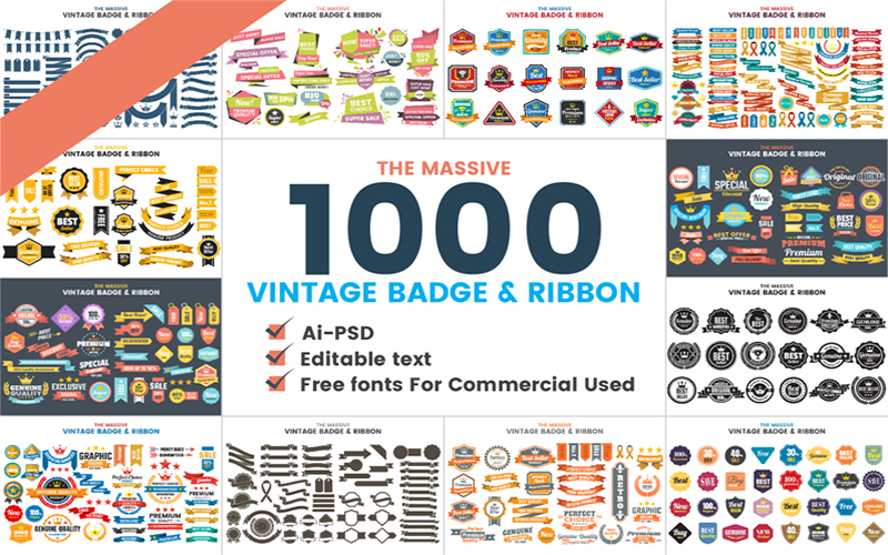 1000 VINTAGE BADGE RIBBON Logo Template