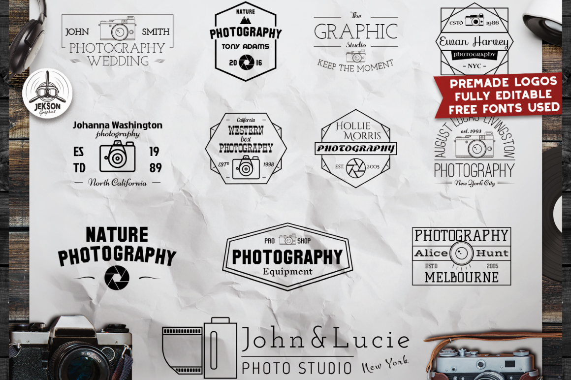 12 Vintage Photography Logos Labels - Vector Images Graphics Templates