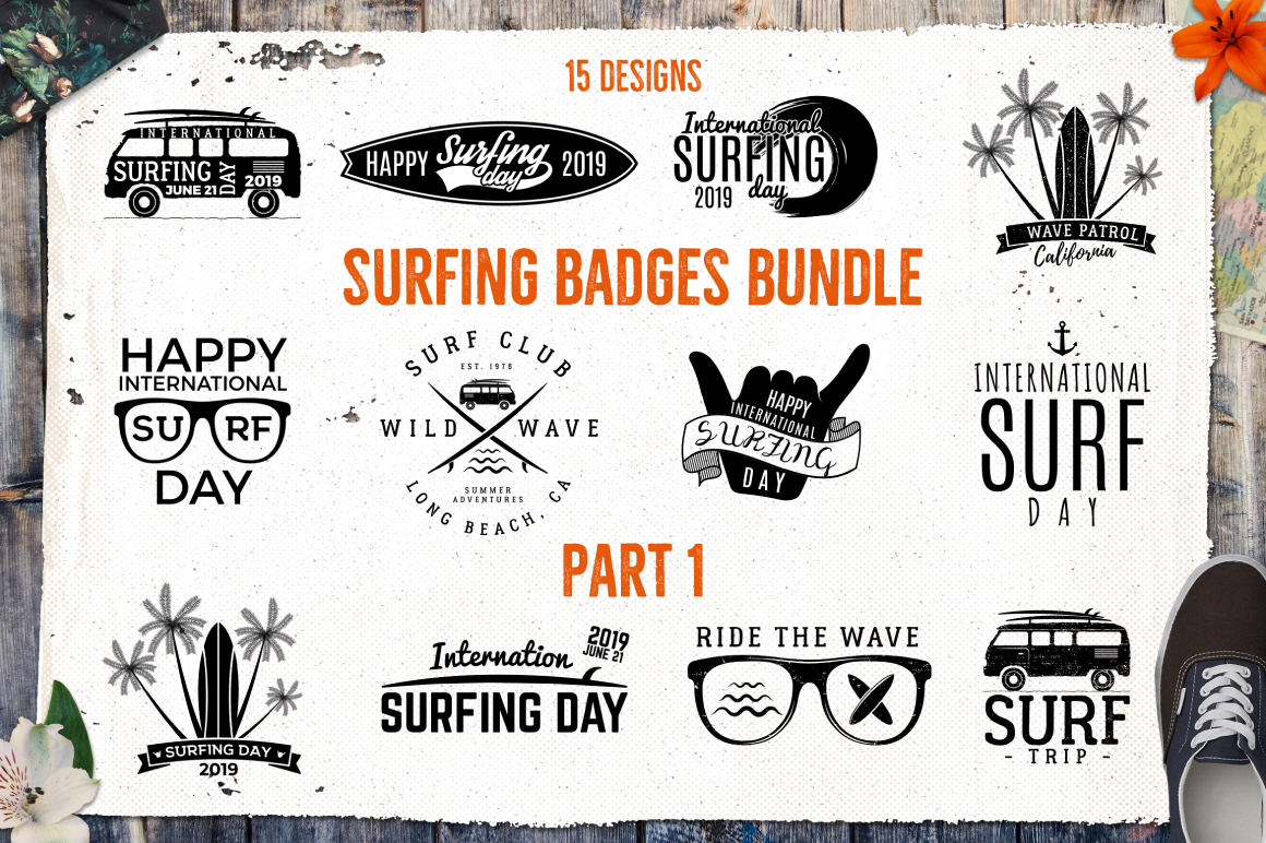 Surfing SVG Bundle Silhouette Badges - Vector Images