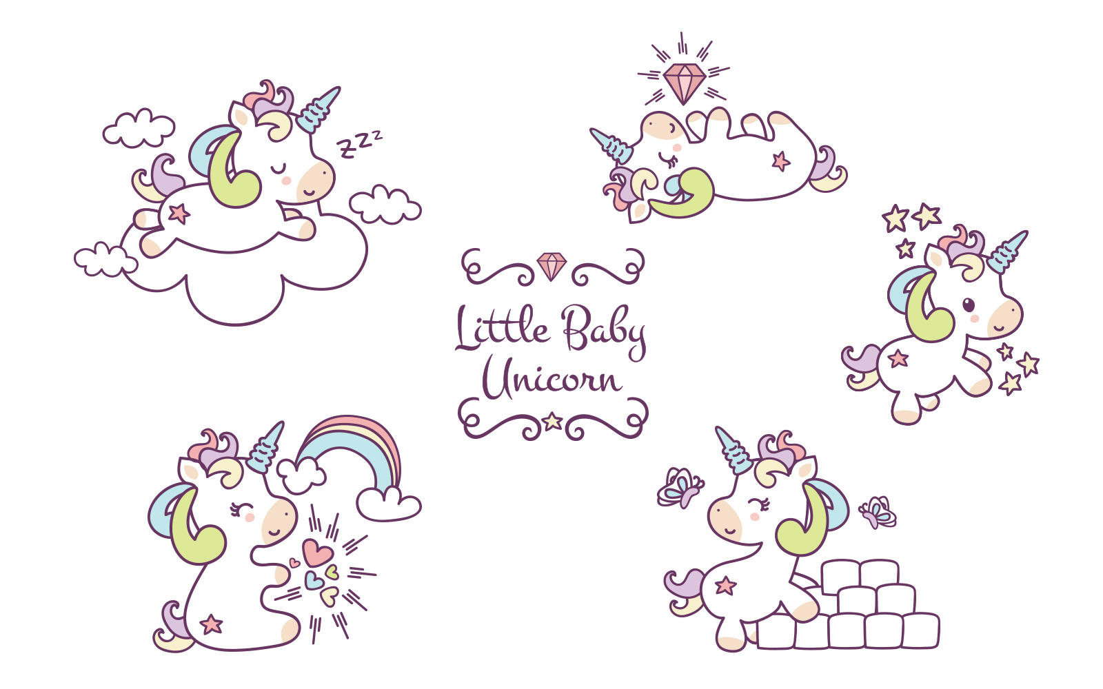 Unicorn Hand Drawn - Vector Image