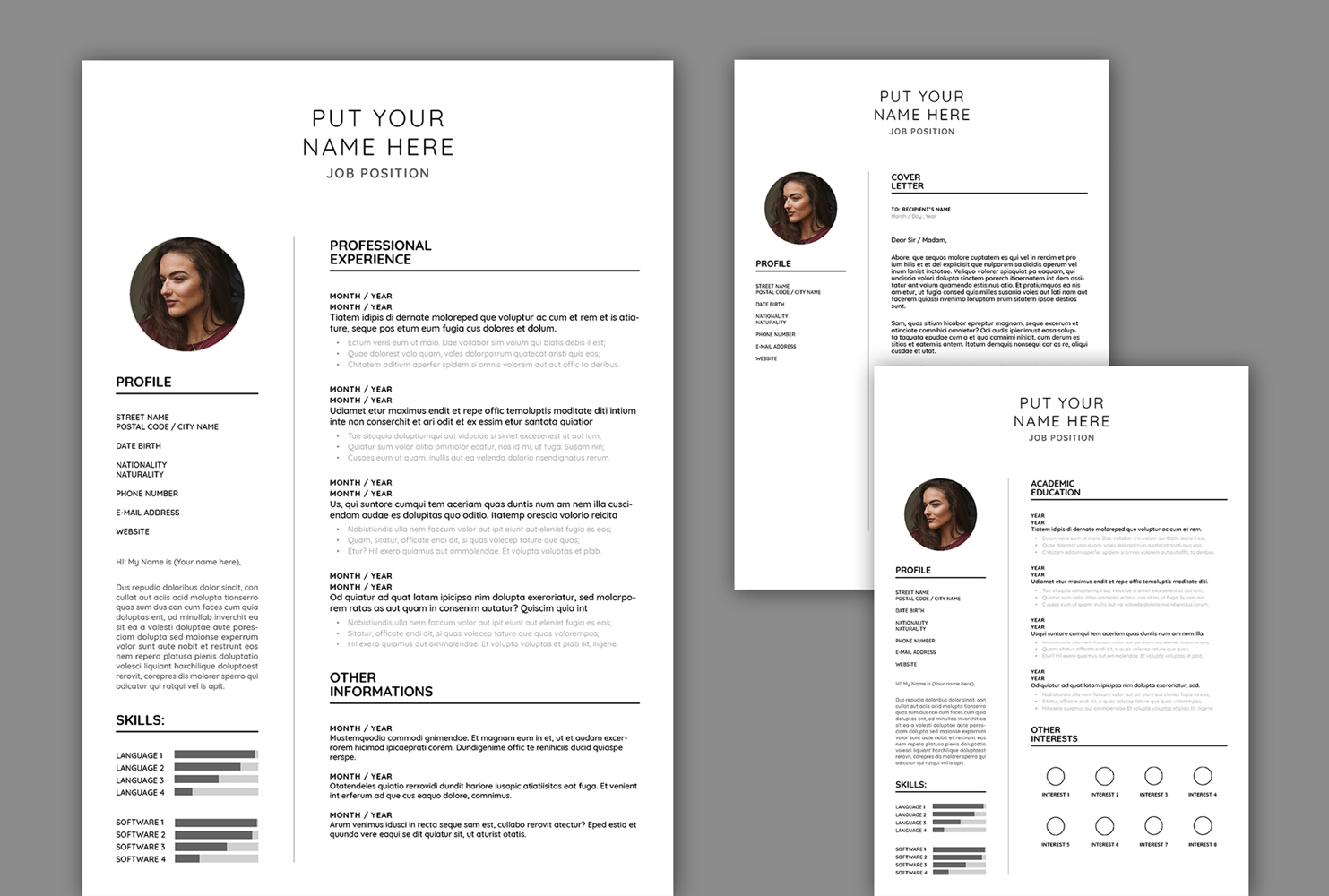 CV Resume + Cover Letter (A4+US) Printable Resume Templates