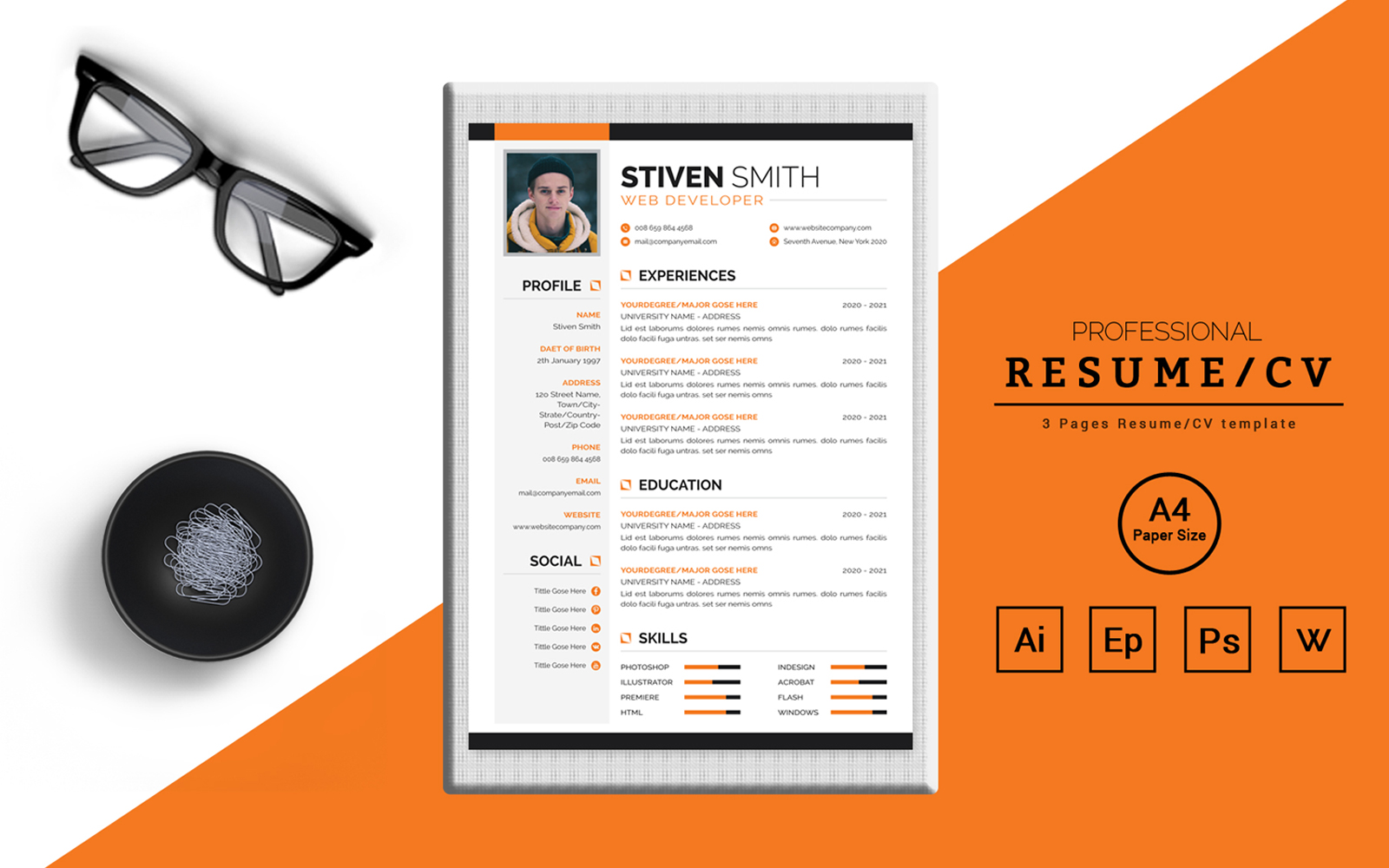 Stiven Smith – CV Design for a Web Developer Printable Resume Templates