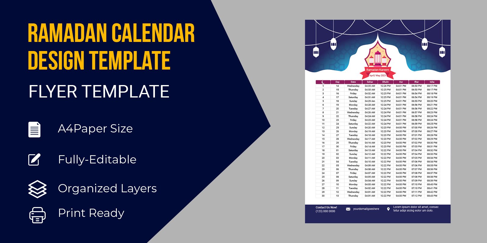 Ramadan Calendar for Prayer Times in Ramadan - Corporate Identity Template