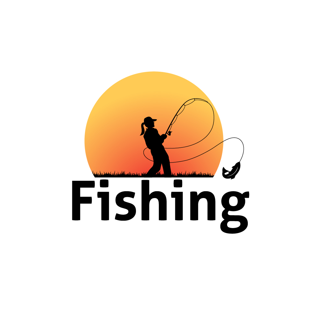 Fishing Logo Template with Sunset Background