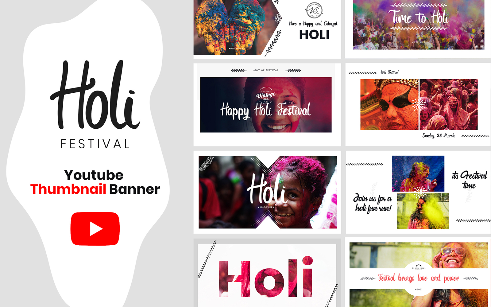 Holi Festival YouTube Thumbnail Pack Social Media