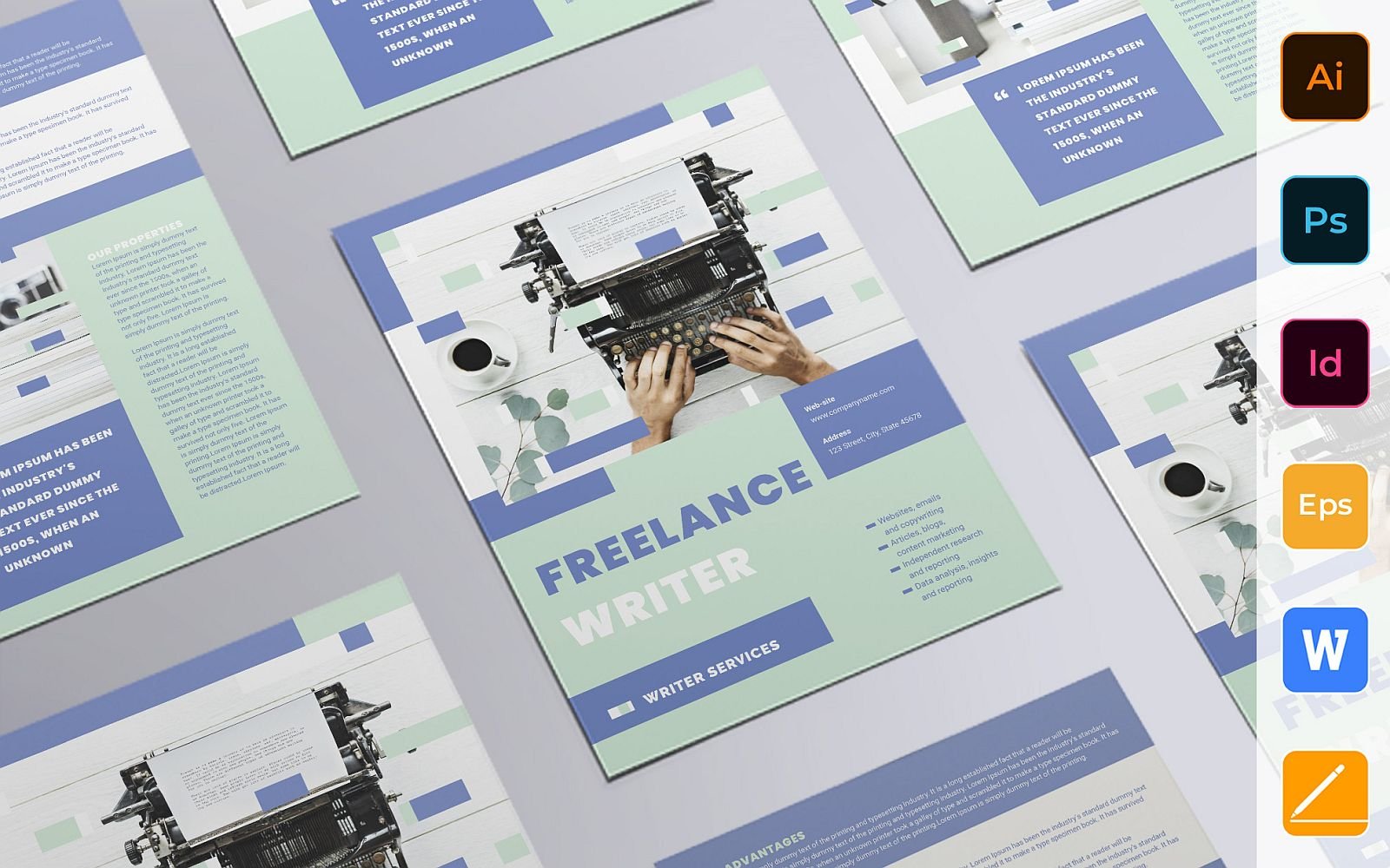 Creative Freelance Writer Flyer Corporate identity Template