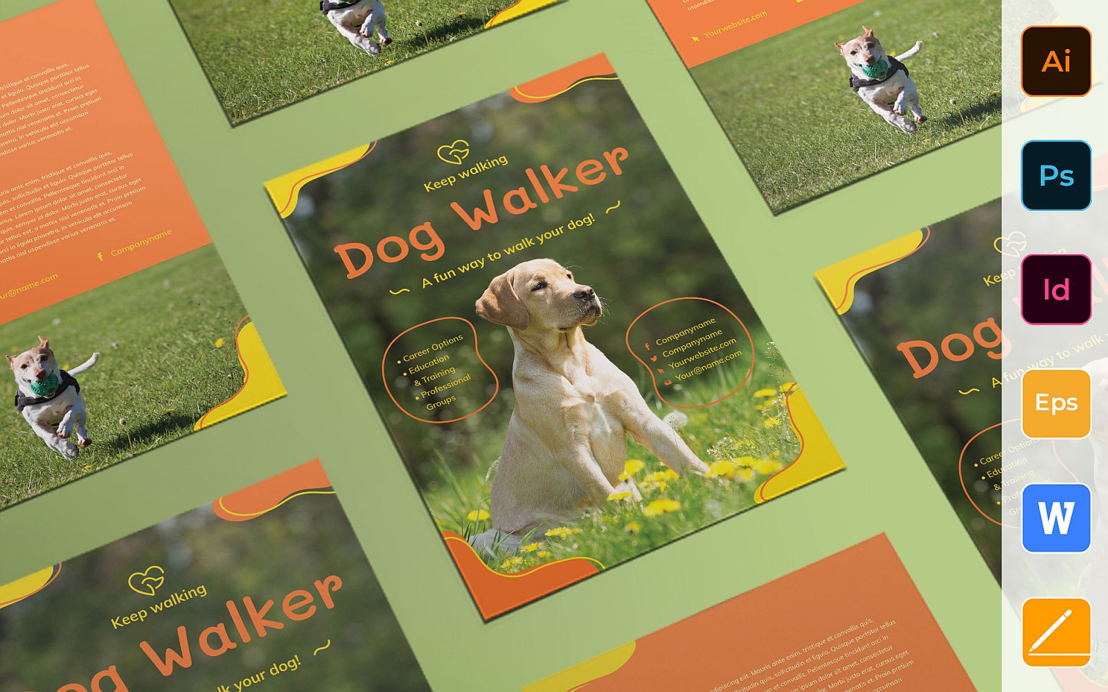 Creative Dog Walker Flyer Corporate Identity  Template