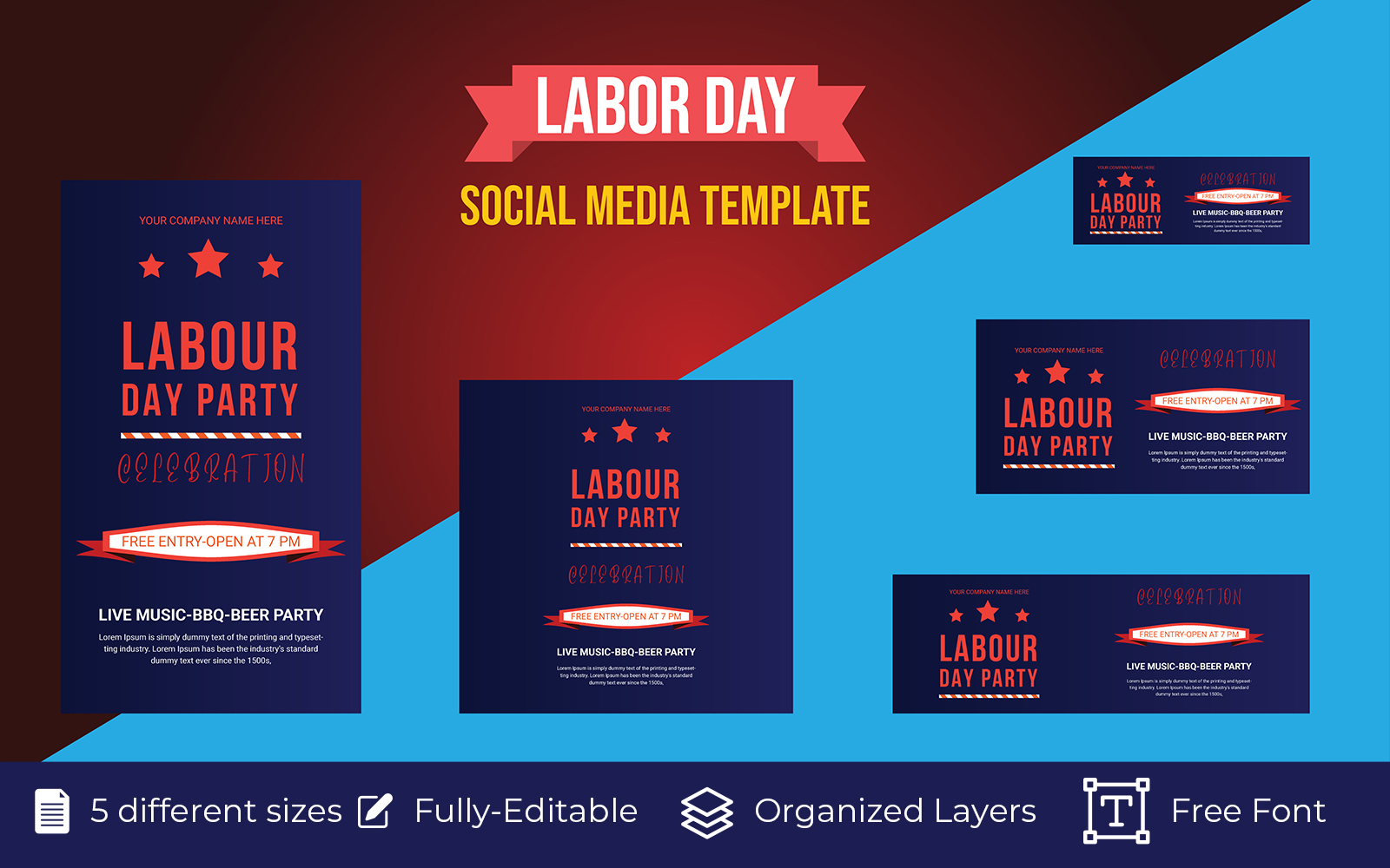 USA Labor Day Holiday Vector Social Media template